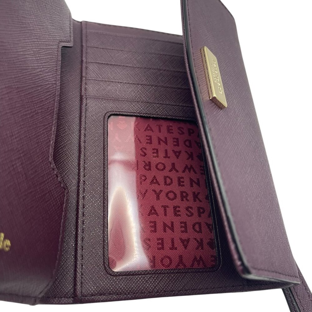 Kate Spade Saffiano Burgundy Leather Women's Phone Case Wallet Wristlet 6" - Picture 11 of 13